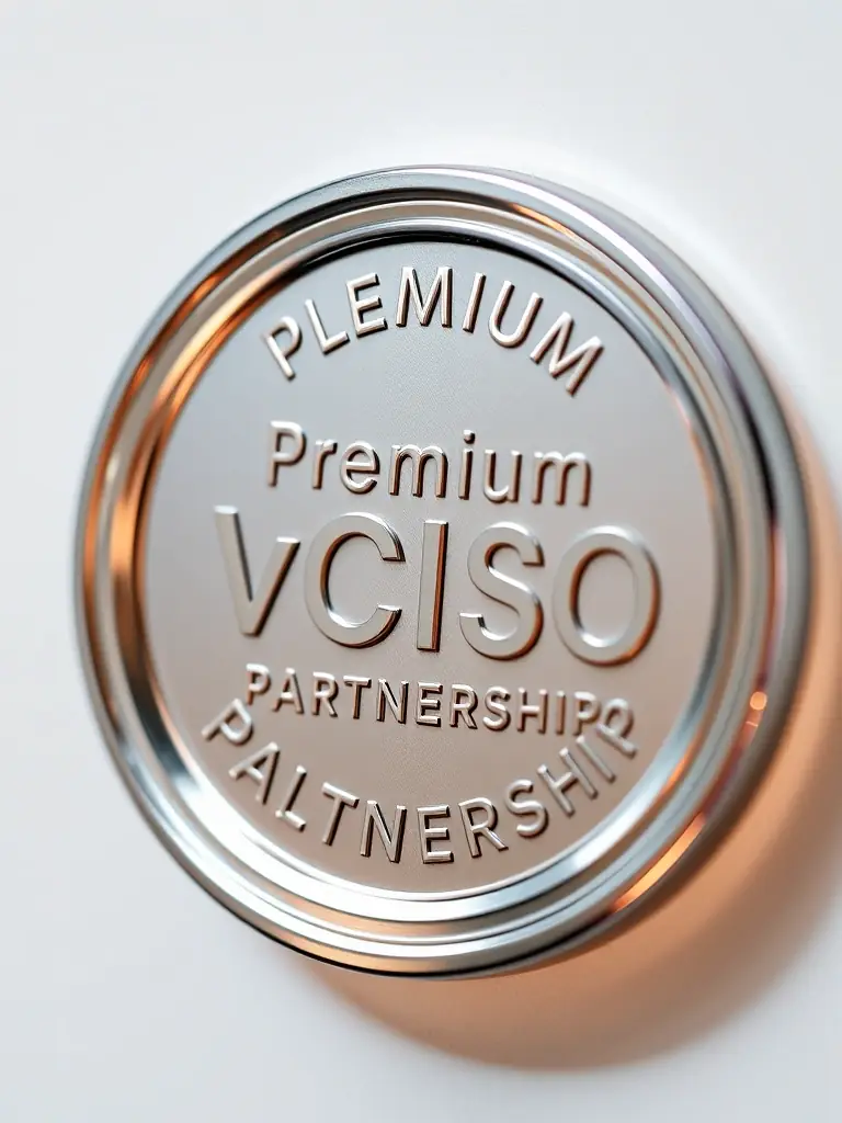 A professional photograph of a platinum service tier badge, signifying the premium level of vCISO partnership with TRIAD, tailored for MSPs demanding advanced security solutions and compliance support.