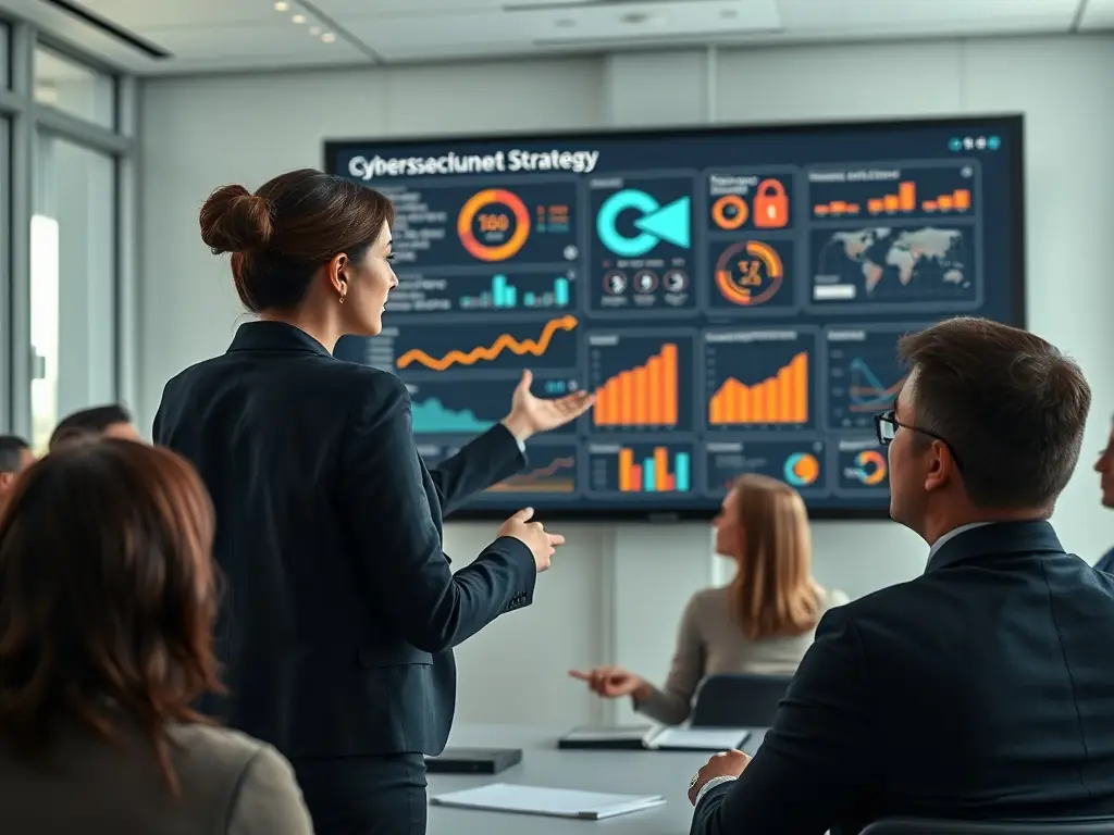 A high-level executive is presenting a vCISO service roadmap to a client, highlighting the strategic alignment and long-term value of the partnership.