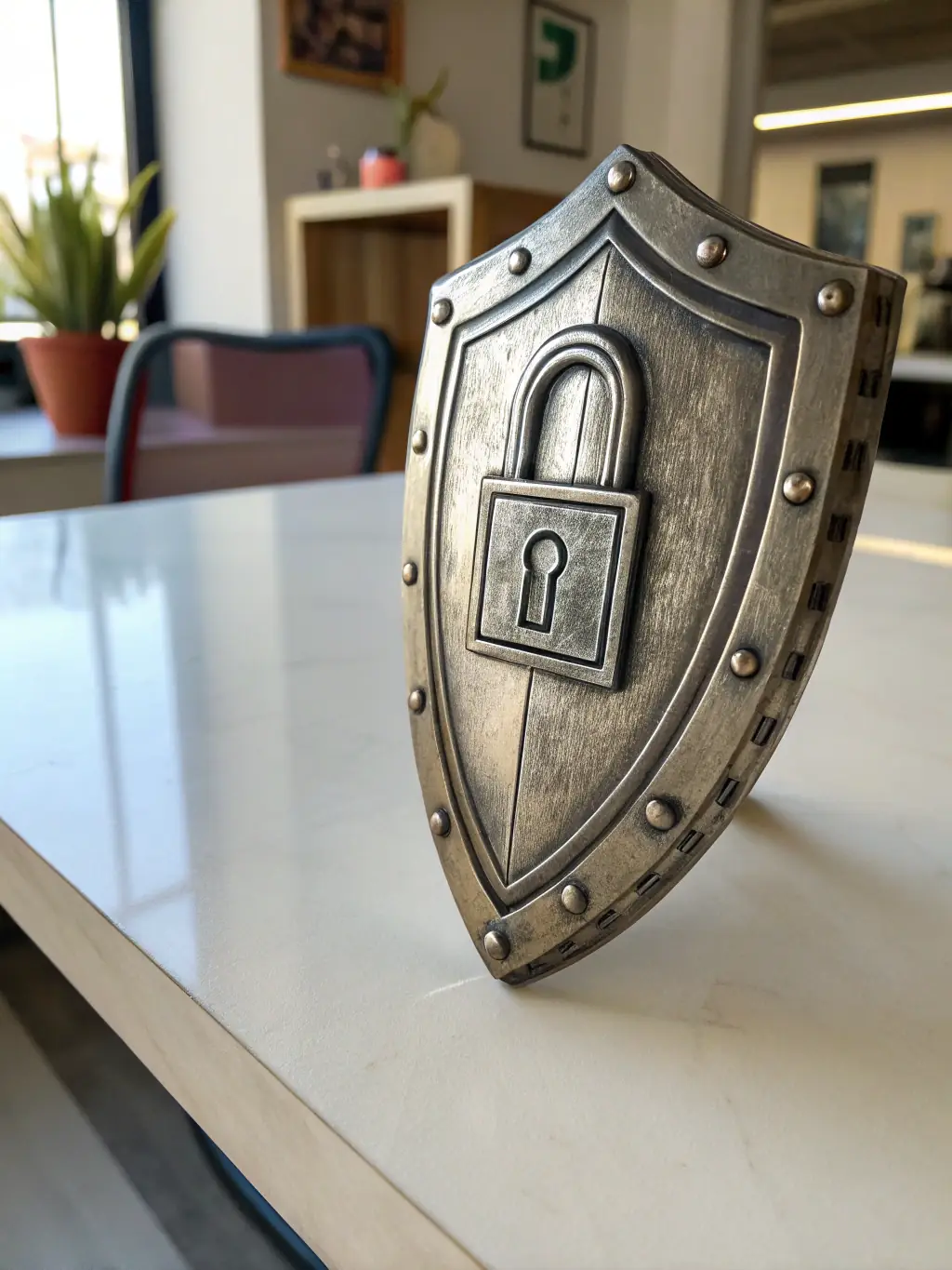 An image depicting a shield with a lock inside, symbolizing the strengthened security posture that MSPs can offer their clients through TRIAD's vCISO services.
